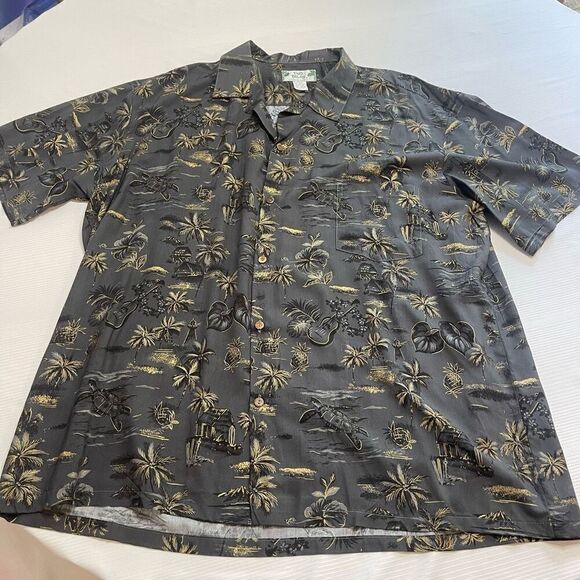 Two Palms Grey Hawaiian Short Sleeve Button Up Shirt Size 2XL - Picture 1 of 7